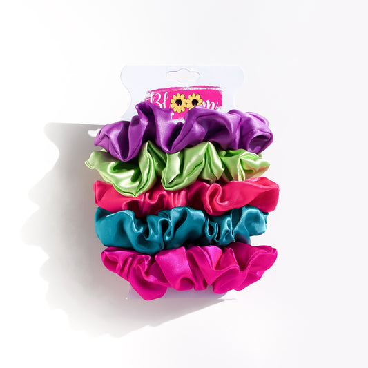 Satin Silk Srunchie - Bunch of 5 without Tail ( Bubblegum pink, Lime green, Teal, Purple & Coral )