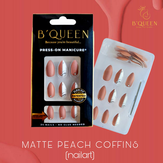 Matte Peach Coffins  (nail art)