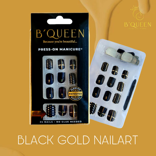 Black Gold Nail Art (square shaped)